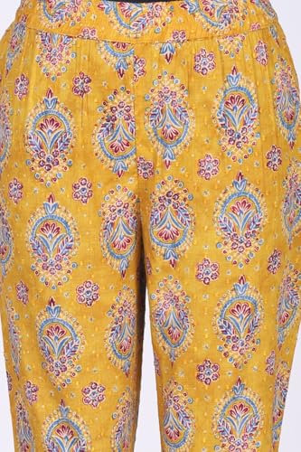 Aurelia Women’s Mustard Thread Embroidered Paisley Pure Cotton Straight Kurta With Trousers and Dupatta Set - (AS16475-510328-XL)