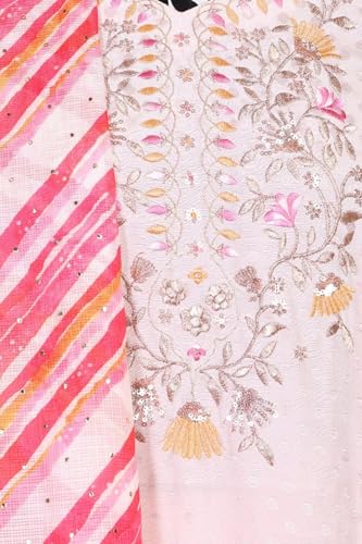 Aurelia Women's Pink Embroidered Buti Shantung Anarkali Kurta with Tights and Dupatta Set - (AS16392-609246-S)