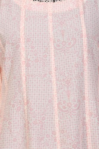 W for Woman Pastel Pink Floral Printed Lace Pure Cotton Anarkali Kurta - (W13812-127544-3XL)