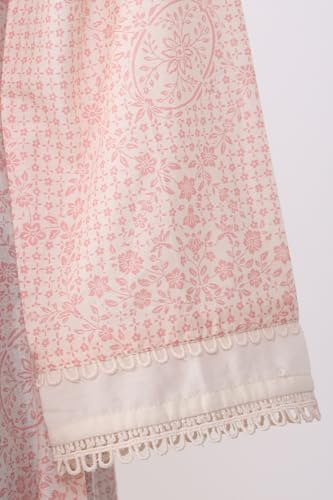 W for Woman Pastel Pink Floral Printed Lace Pure Cotton Anarkali Kurta - (W13812-127544-3XL)