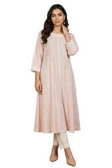 W for Woman Pastel Pink Floral Printed Lace Pure Cotton Anarkali Kurta - (W13812-127544-3XL)