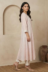 W for Woman Pastel Pink Floral Printed Lace Pure Cotton Anarkali Kurta - (W13812-127544-3XL)