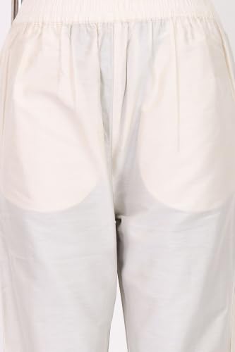 W for Woman Off White Floral Printed Thread Embroidered Chanderi Straight Kurta with Straight Pants and Dupatta Set