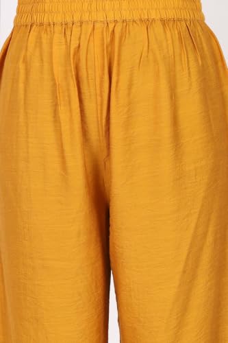 W for Woman Yellow Thread Embroidered A-line Kurta with Straight Pants and Dupatta Set
