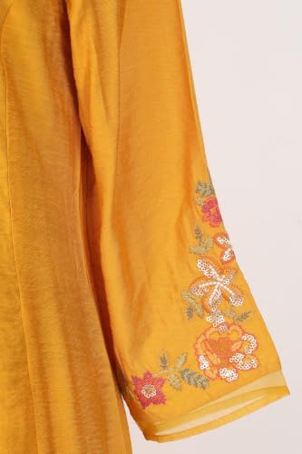 W for Woman Yellow Thread Embroidered A-line Kurta with Straight Pants and Dupatta Set