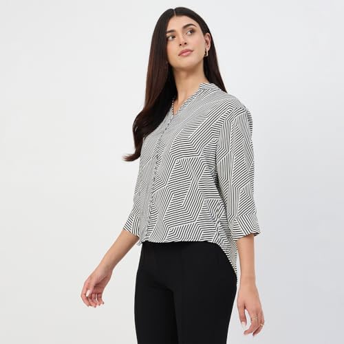 Madame Black V-Neck Printed Cotton Top
