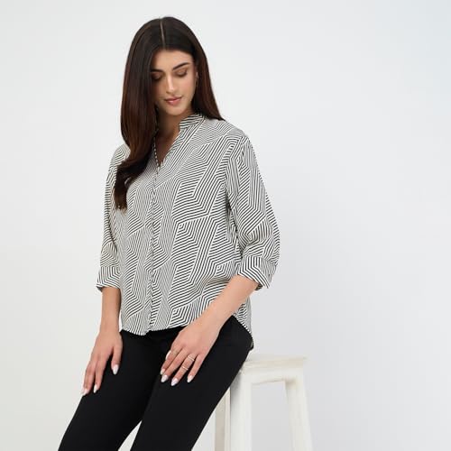 Madame Black V-Neck Printed Cotton Top