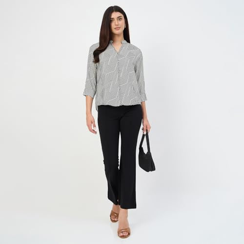 Madame Black V-Neck Printed Cotton Top