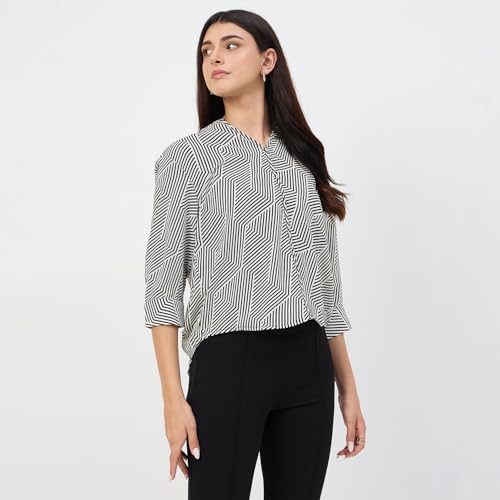 Madame Black V-Neck Printed Cotton Top