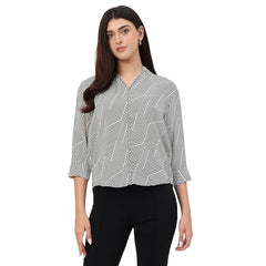 Madame Black V-Neck Printed Cotton Top
