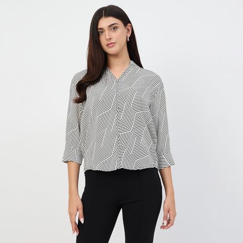 Madame Black V-Neck Printed Cotton Top