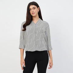 Madame Black V-Neck Printed Cotton Top