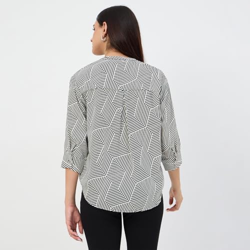 Madame Black V-Neck Printed Cotton Top
