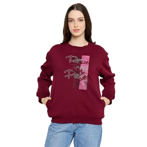 Madame Typography Printed Wine Red Pullover Sweatshirt