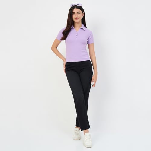 Madame Lilac Polo Neck Slim Fit T-Shirt