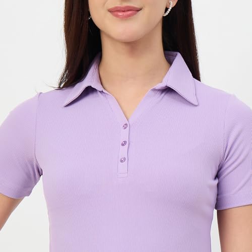 Madame Lilac Polo Neck Slim Fit T-Shirt