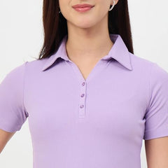 Madame Lilac Polo Neck Slim Fit T-Shirt
