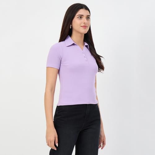 Madame Lilac Polo Neck Slim Fit T-Shirt