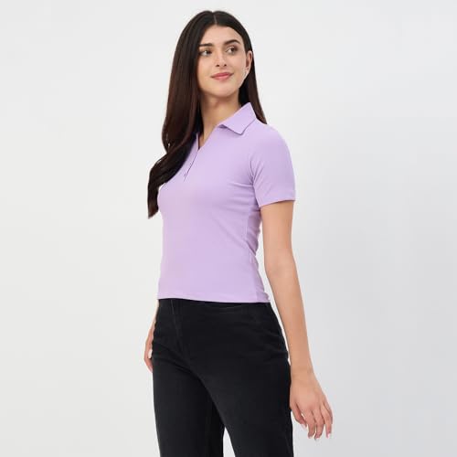 Madame Lilac Polo Neck Slim Fit T-Shirt