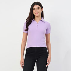 Madame Lilac Polo Neck Slim Fit T-Shirt