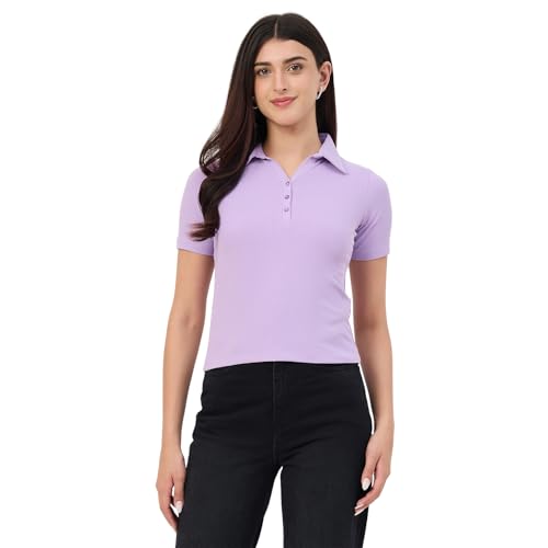 Madame Lilac Polo Neck Slim Fit T-Shirt