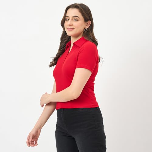 Madame Red Half-Sleeve Slim-Fit T-Shirt