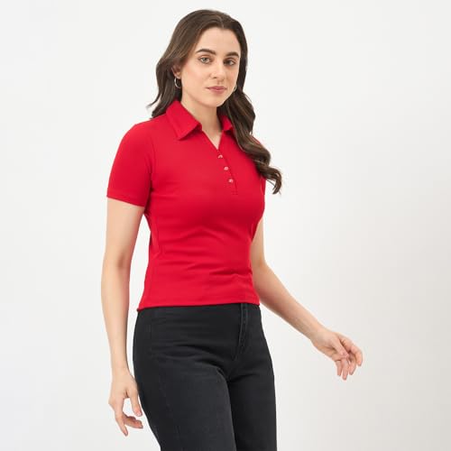 Madame Red Half-Sleeve Slim-Fit T-Shirt