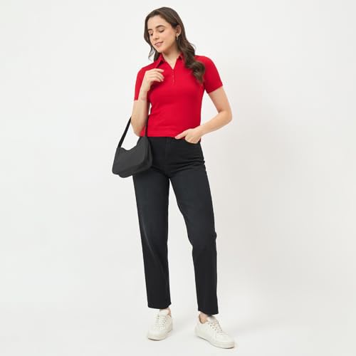 Madame Red Half-Sleeve Slim-Fit T-Shirt
