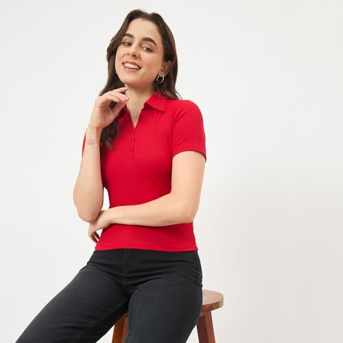Madame Red Half-Sleeve Slim-Fit T-Shirt