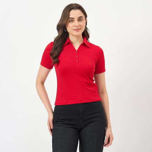 Madame Red Half-Sleeve Slim-Fit T-Shirt