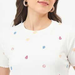 Madame White Stretch Half-Sleeve Top
