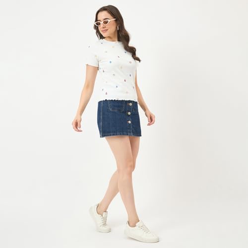 Madame White Stretch Half-Sleeve Top