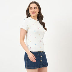 Madame White Stretch Half-Sleeve Top