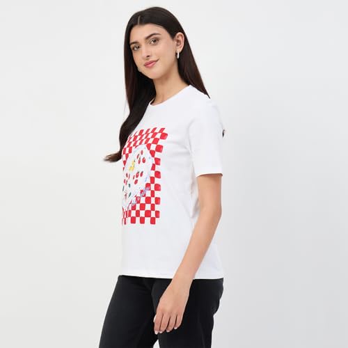 Madame White Printed Crew Neck Cotton T-Shirt