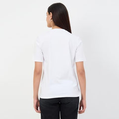 Madame White Printed Crew Neck Cotton T-Shirt