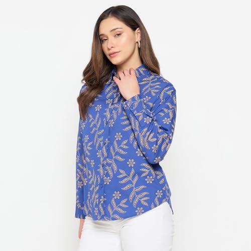 Madame Printed Blue Cotton Shirt