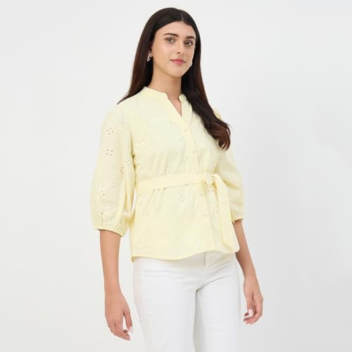 Madame Butter Yellow Belted Cotton Top