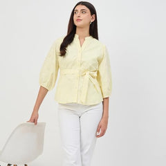 Madame Butter Yellow Belted Cotton Top