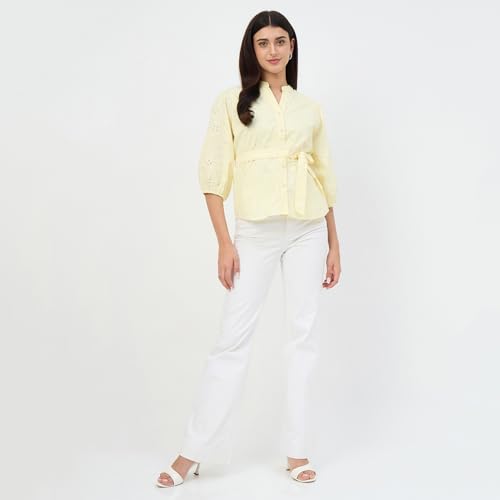 Madame Butter Yellow Belted Cotton Top