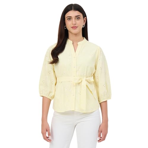 Madame Butter Yellow Belted Cotton Top