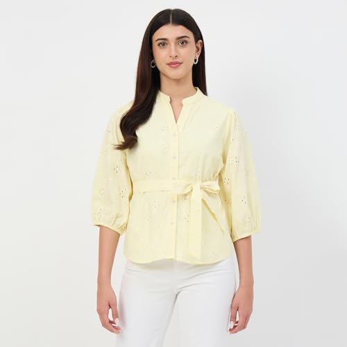 Madame Butter Yellow Belted Cotton Top