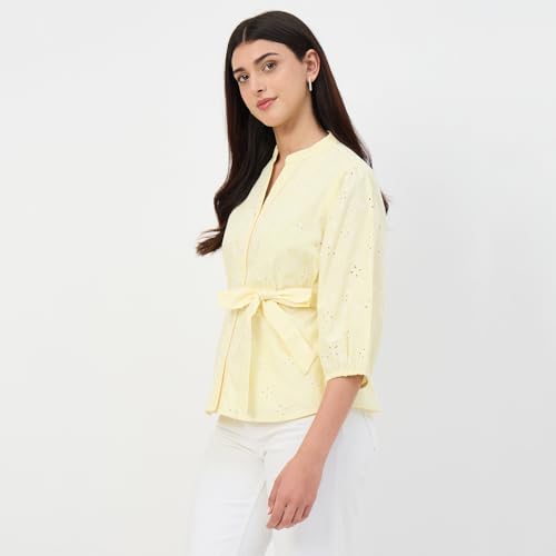 Madame Butter Yellow Belted Cotton Top
