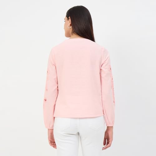 Madame Powder Pink Embroidered Cotton-Linen Tunic Top