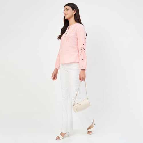 Madame Powder Pink Embroidered Cotton-Linen Tunic Top