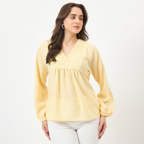 Madame Yellow Printed Puff-Sleeve Top