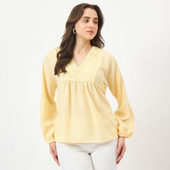 Madame Yellow Printed Puff-Sleeve Top