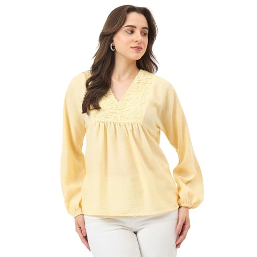Madame Yellow Printed Puff-Sleeve Top