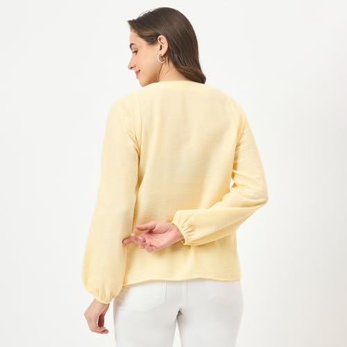 Madame Yellow Printed Puff-Sleeve Top