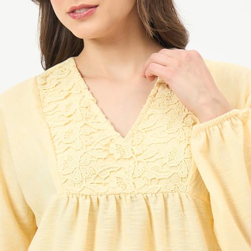 Madame Yellow Printed Puff-Sleeve Top