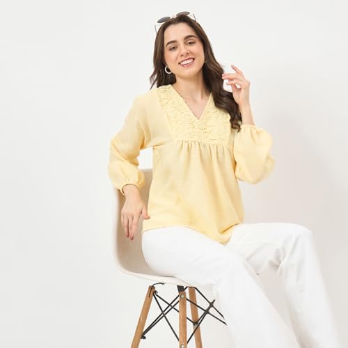 Madame Yellow Printed Puff-Sleeve Top